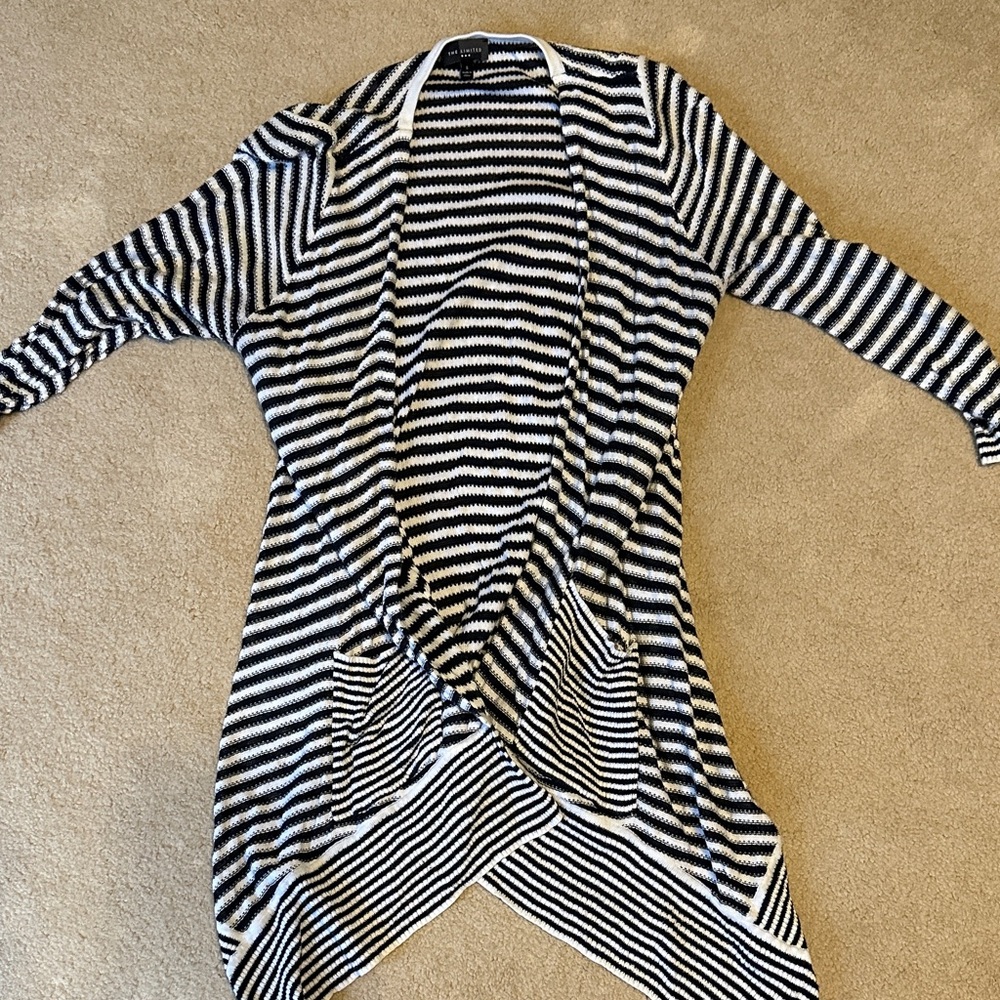 The Limited Black and White Striped Cardigan